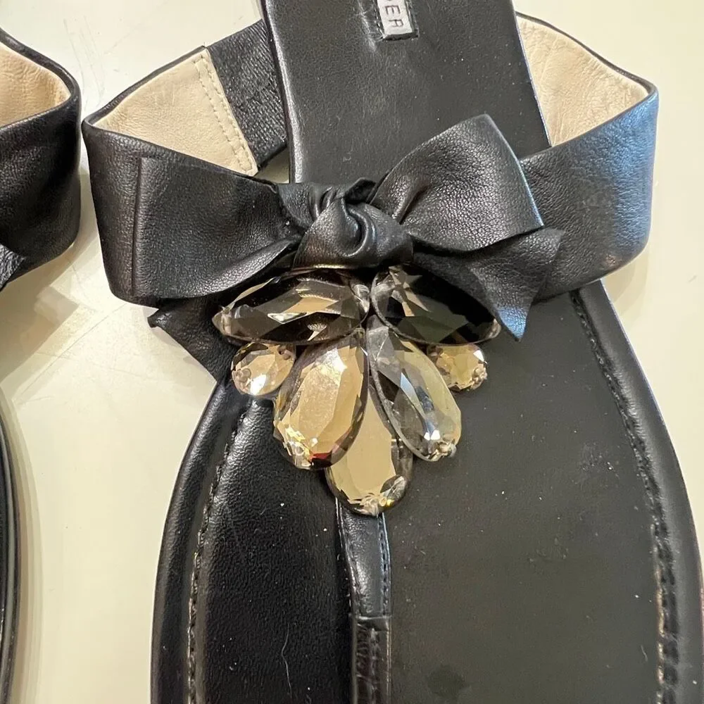 Vera Wang Women's Lavender Label Bow Embellished Flip Flop Sandals Black Size 11